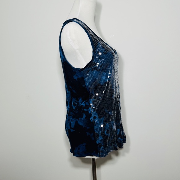 Michael Kors Blue Sequin Sleeveless Tank Top Size Large - Picture 3 of 9